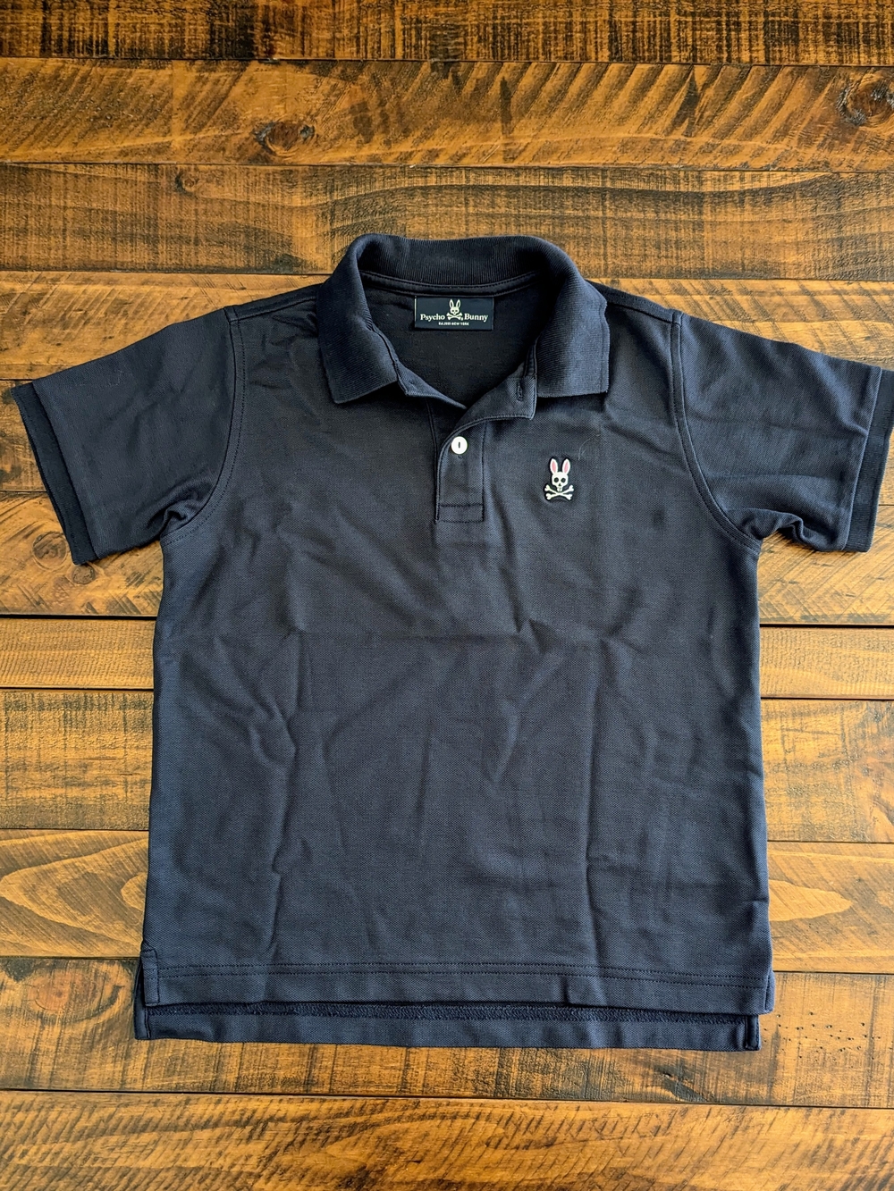 Psycho Bunny Short Sleeve Classic Pique Polo Shirt Kids Size L Black Pima Cotton